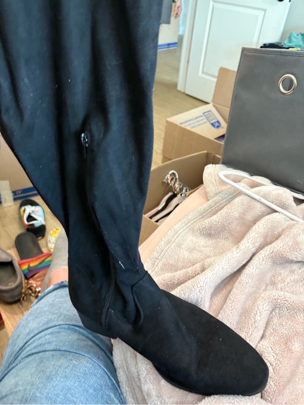 Shoe Dazzle Black Over-the-Knee Stretch Suede Boots